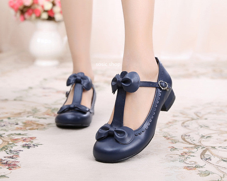 Sosic~Moe OO~Sweet Lolita Bow Latin Lace Shoes Deep blue/cyan color 33 