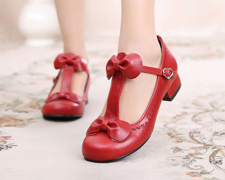 Sosic~Moe OO~Sweet Lolita Bow Latin Lace Shoes red color 33 