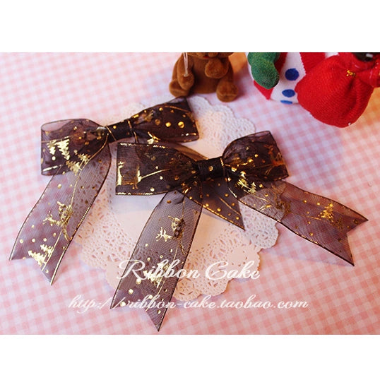 Ribbon Cake~Sweet Lolita Christmas Headdress Multicolors a black reindeer and snow scene hair clip  