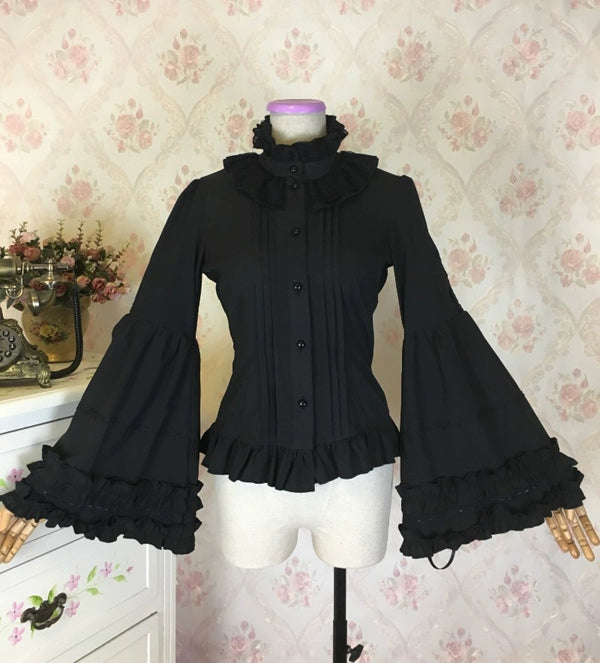 Princess tailor lolita - Hime-Sleeve Gothic Lolita Blouse, Adjustable Cuffs Black S