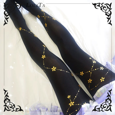 Wulala Mew~Kawaii Lolita Pantyhose Cute Print Lolita Stockings Free size Black-cherry chain print 