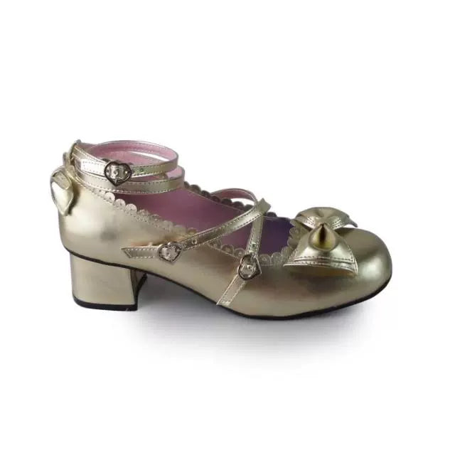 Antaina~Lolita Tea Party Heels Shoes Size 37-40 37定制不退可换码 Gold [Heel Height 4.5 cm Thick Heel] 