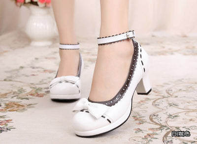Sosic~Shattered Star Steps~Sweet Lolita Cute Students Round Toe High Thick Heel white coffee 33 