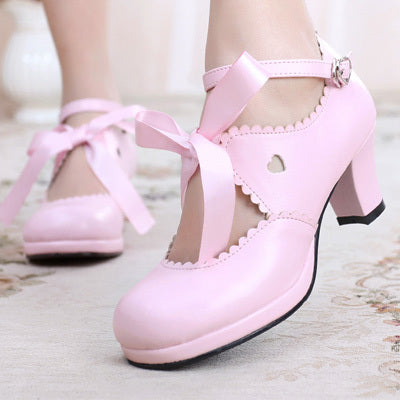 Sosic - Qing Mengnuo - Elegant Lolita Satin High Heel Handmade Shoes pink 33