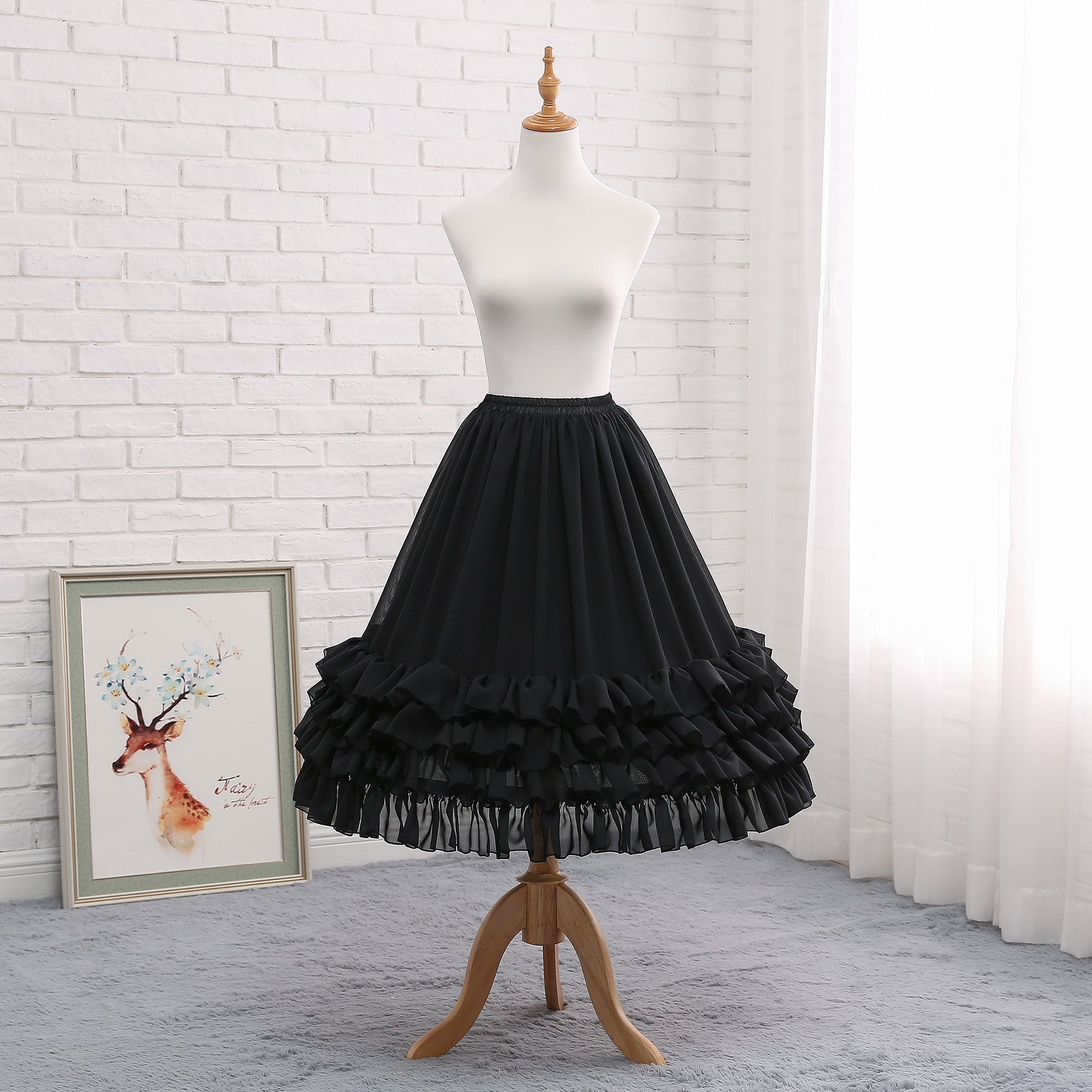 Manyiluo - Elegant Lolita A-type Carmen Adjustable Fishbone Petticoat black