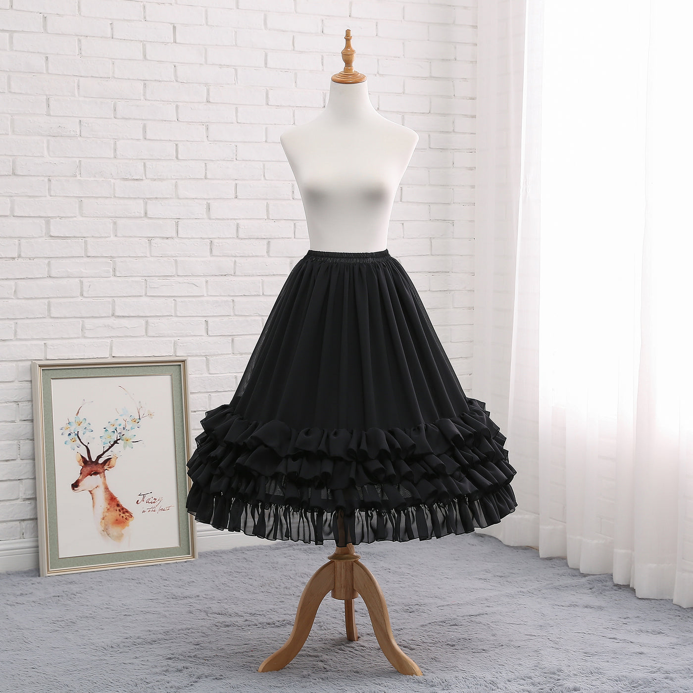 Manyiluo~Elegant Lolita A-type Carmen Adjustable Fishbone Petticoat black  