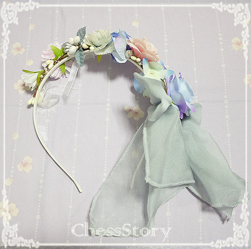 Chess Story~Peach Blossom and Snow~Sweet Lolita Flower KC/Hair Band gray  