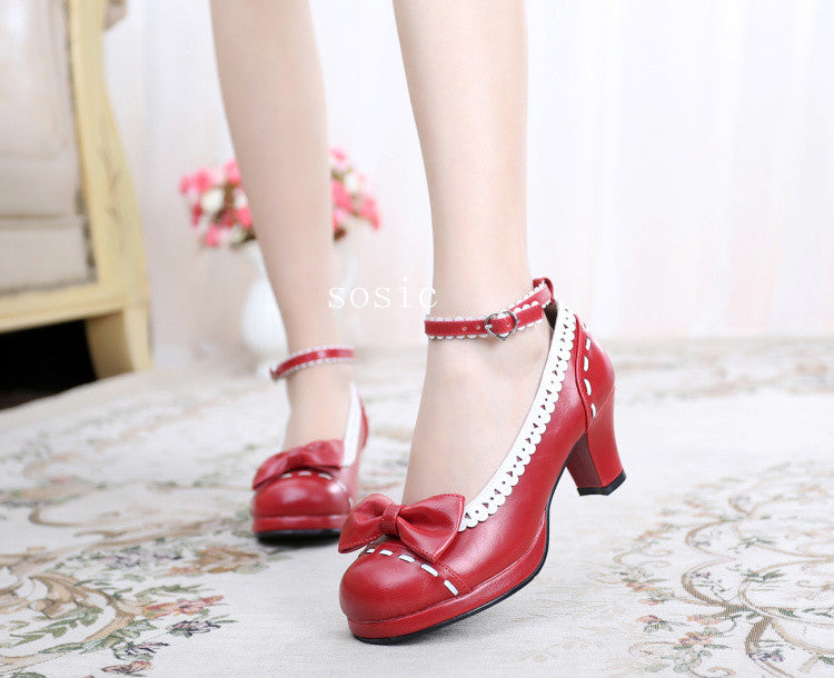 Sosic - Shattered Star Steps - Sweet Lolita Cute Students Round Toe High Thick Heel red 33
