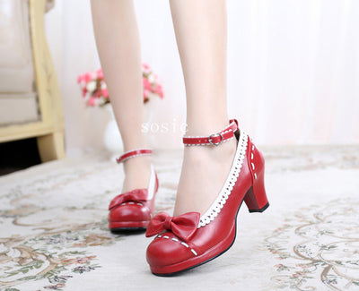 Sosic~Shattered Star Steps~Sweet Lolita Cute Students Round Toe High Thick Heel red 33 