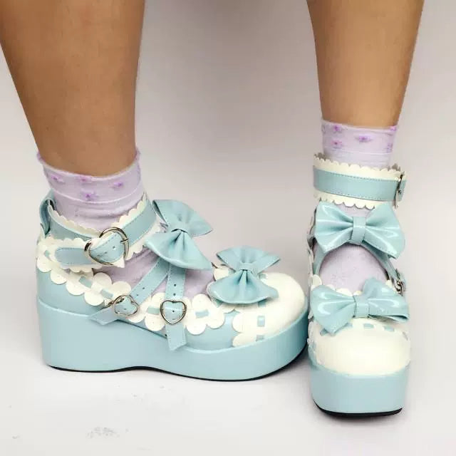 Antaina~Sweet Lolita Shoes Platform Shoes Multicolor 37 Blue mirror white matte [Heel - 7cm back 3cm front] 