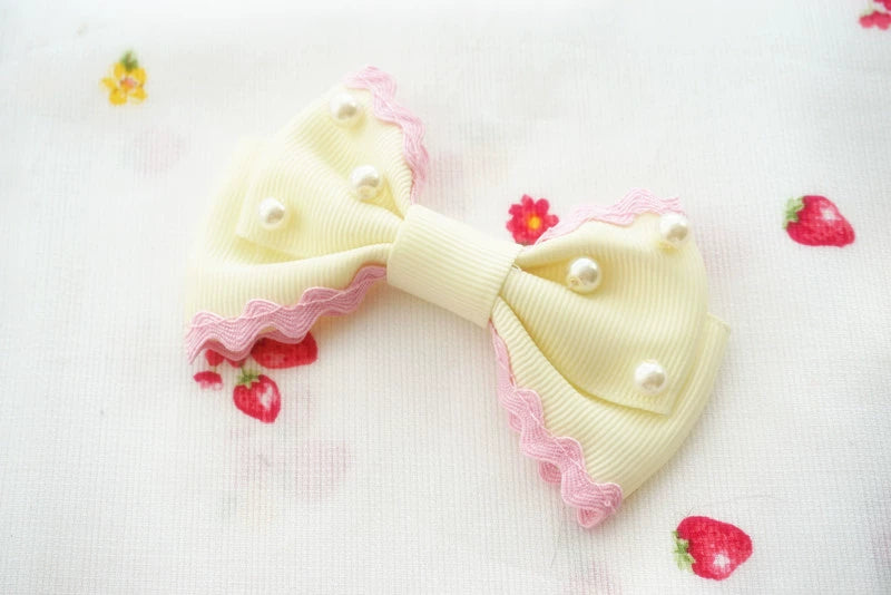 Cat Tea Party - Sweet Lolita Pearl Hair Clip Ice Cream Color Side Clip Light yellow