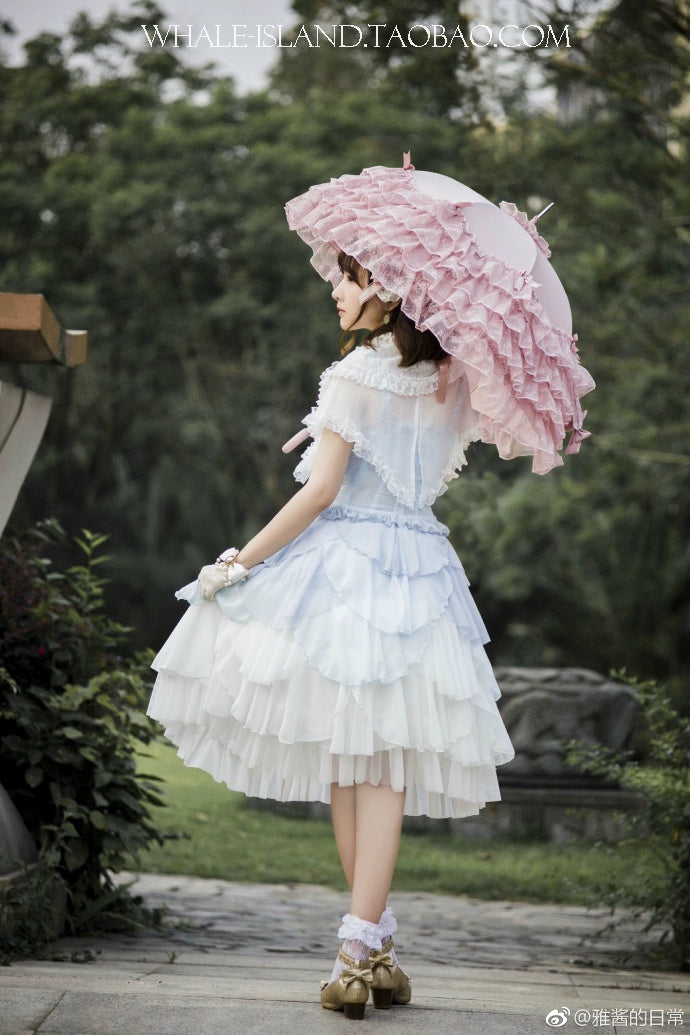 Whale Island - Laraine - Gorgeous Lolita Parasol Lace Umbrella Lolita Long Umbrella Light pink