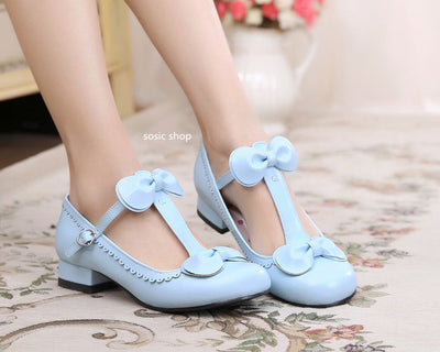 Sosic~Moe OO~Sweet Lolita Bow Latin Lace Shoes light blue 33 