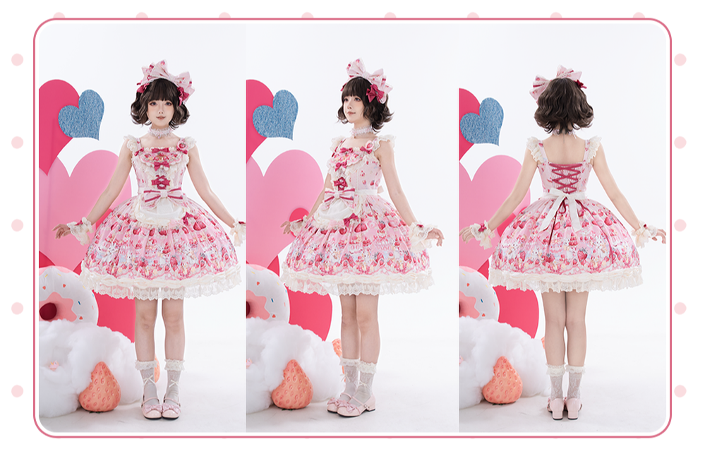 Bavarois Dessert Bunny - Sweet Lolita Strawberry Print JSK Dress 45546:855043
