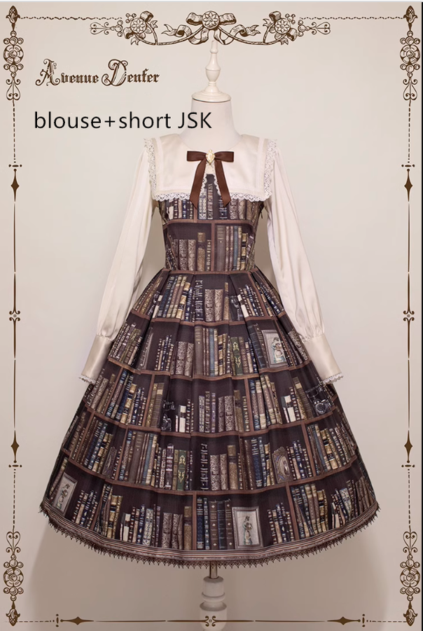 (Buyforme)AD Luyin~Cat Bookshelf JSK OP and Blouse   