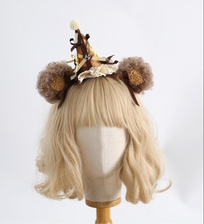 Xiaogui - Kawaii Lolita Headdress, Detachable Bear & Bunny Ears Bear Ear Hair Clips (a pair) + Ice Cream Cone Hair Clip