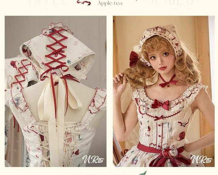 Urtto~Apple Tea~Country Lolita Dress Elegant Floral Print JSK Dress   
