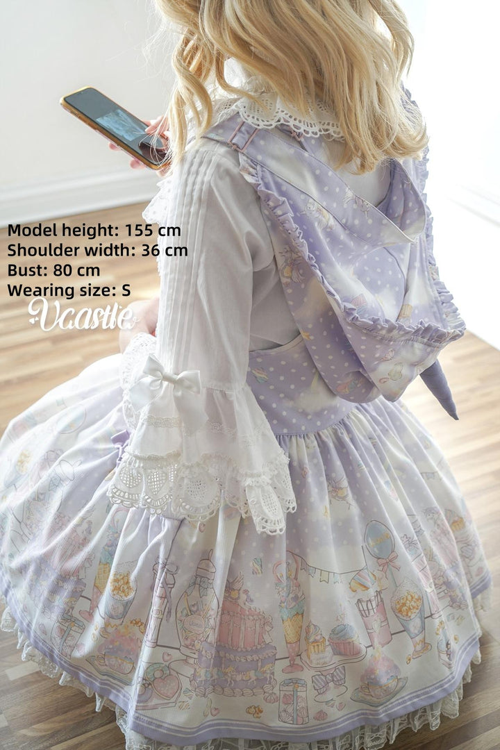 Vcastle~Unicorn Sugar Party~Kawaii Lolita Salopette Suit with Unicorn Hood 42110:738719