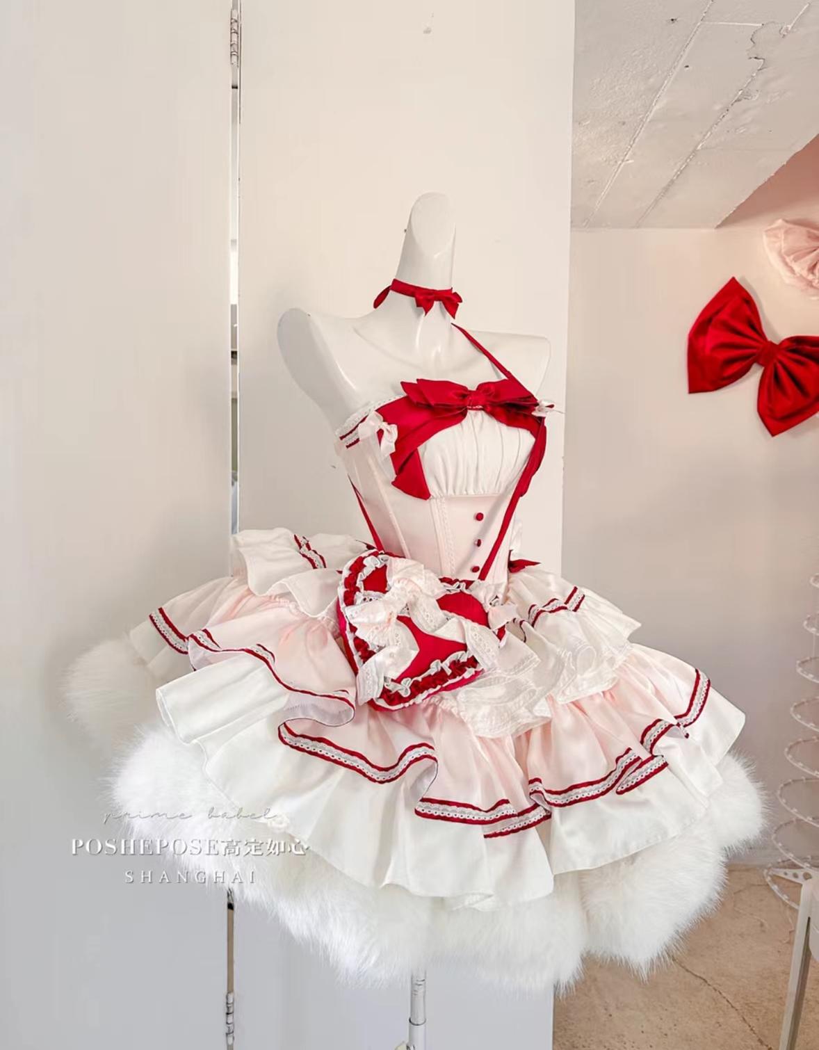 (BFM)PoshePose~Bai Xueji~Lolita Strapless Dress Fishbone Dress XS Little idol little red riding hood 