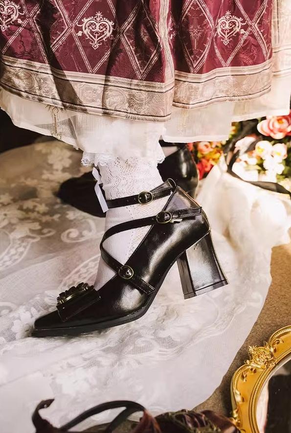 MODO~Frame Cocoa~Elegant Mid-Heel Lolita Shoes With Square Toe 42944:767201