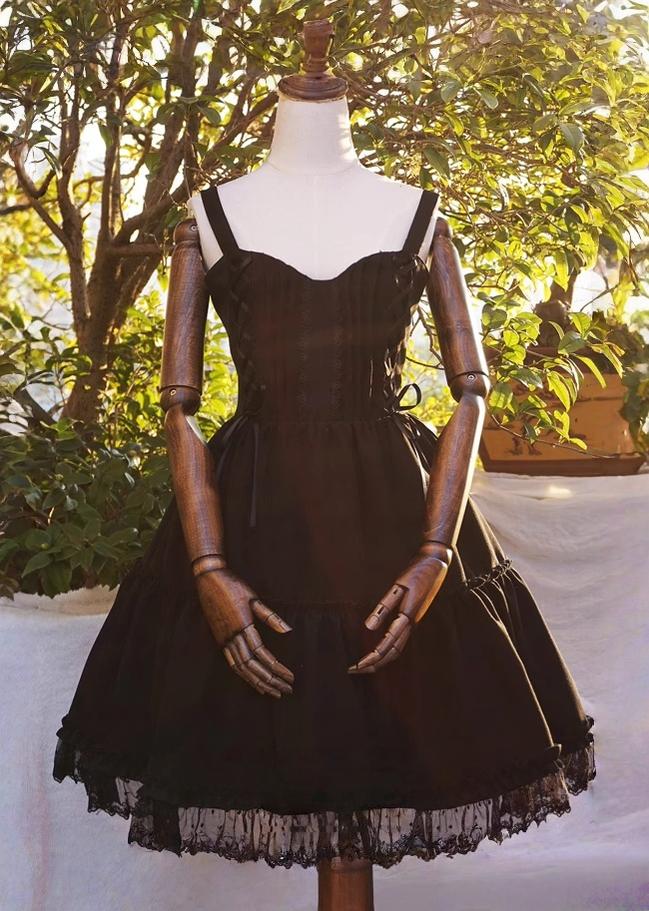Black Elegant Lolita JSK, Knee Length Dress