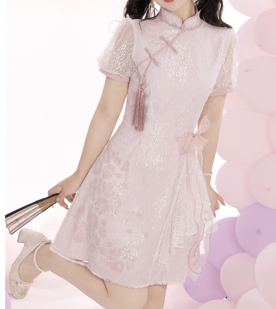 Cornfield Lolita~Han Lolita Pink Short Sleeve Cheongsam   