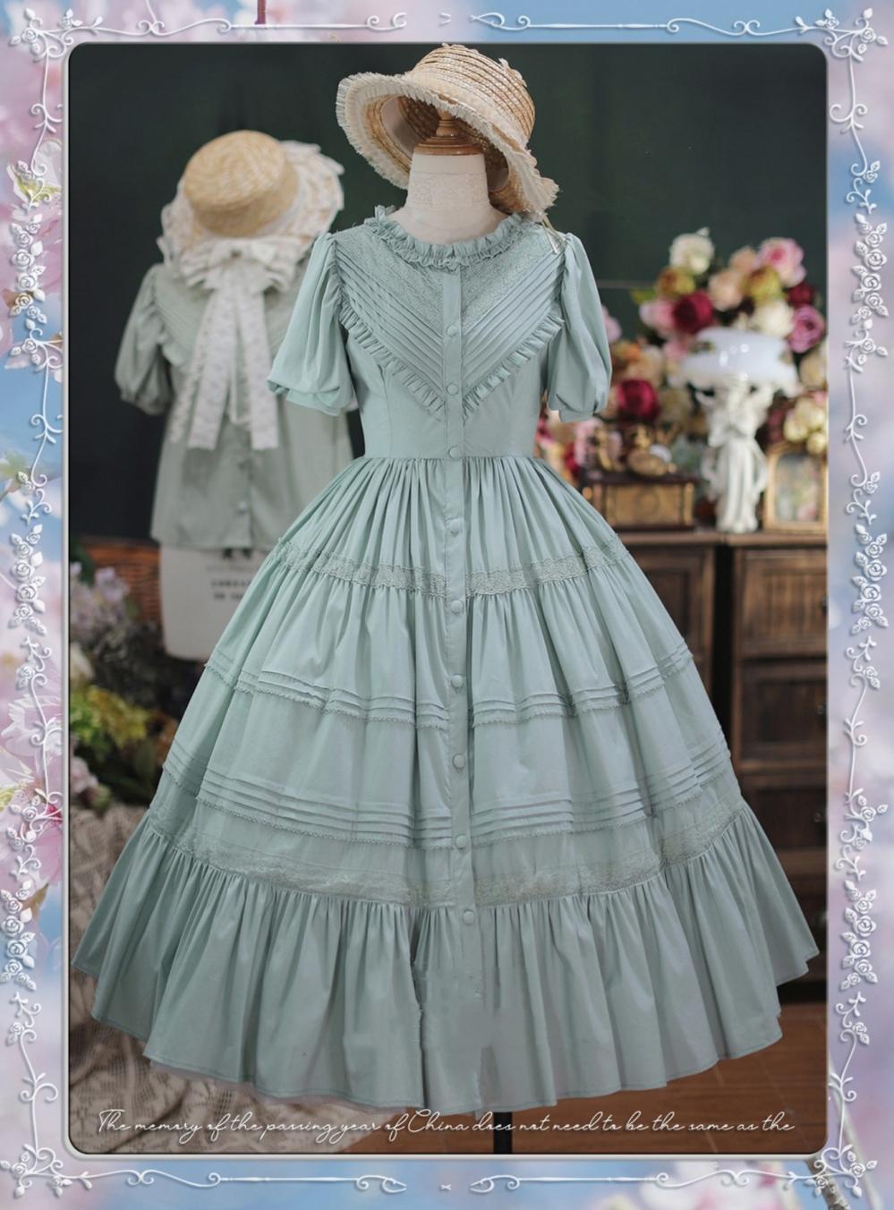 Tiny garden~Elegant Lolita Short Sleeve OP Multicolors S green 