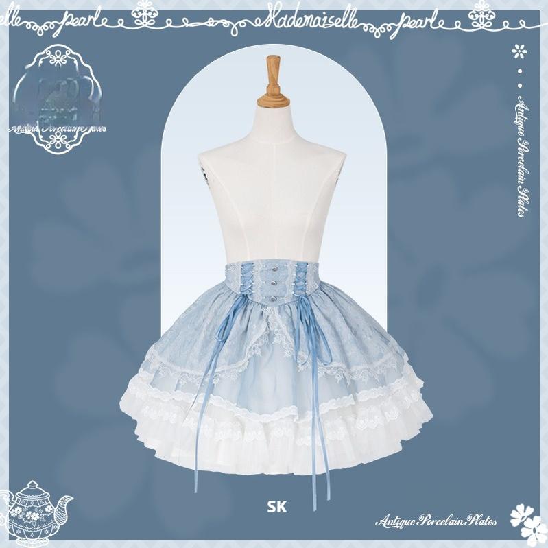 Mademoiselle Pearl~Antique Porcelain~Vintage Lolita Dress Elegant OP JSK XS Skirt 