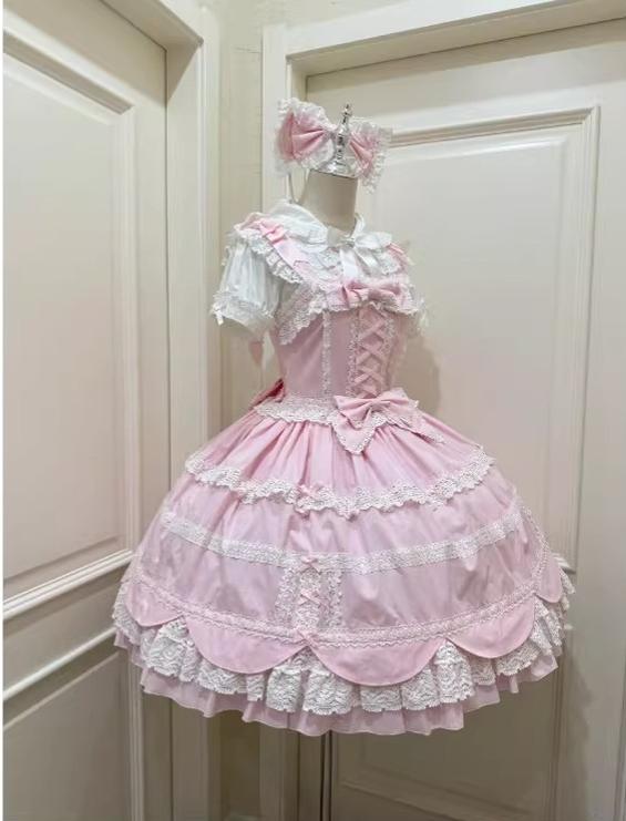 Cream Petal - Cotton Old School Lolita JSK, Layered Tiered Hem 44538:812504