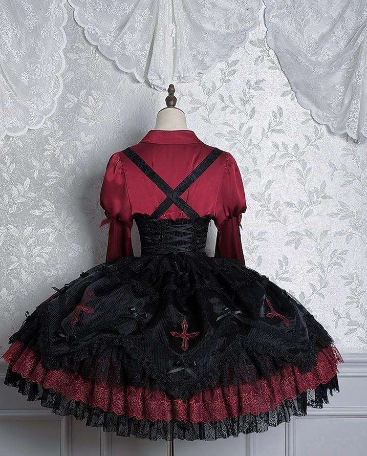 Dark Fog Feast - Gothic Lolita Bust-support Strap Dress, Lace & Cross