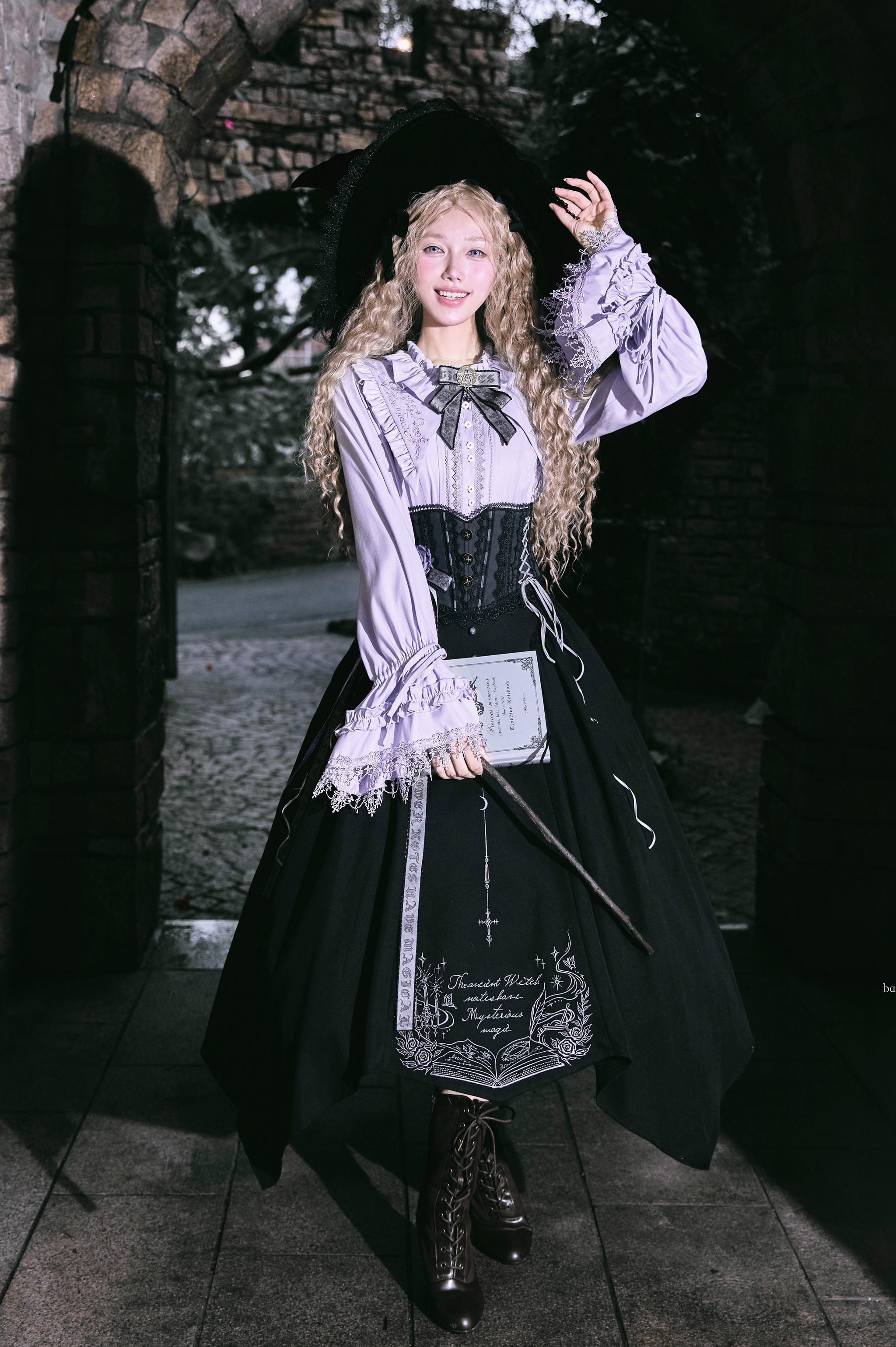 Chris House Lolita - Witch Notes - Gothic Loliat Embroidered Dress Suit, Cross and Rose Print 44096:795096