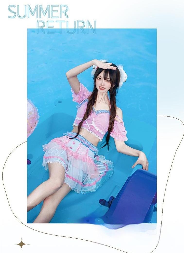 OCELOT~Sweet Lolita-inspired Two-piece Swimsuit with Removable Sleeve