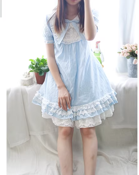 JS Lolita~The Statice of July~Sweet Lolita Dress Multicolors S water blue 