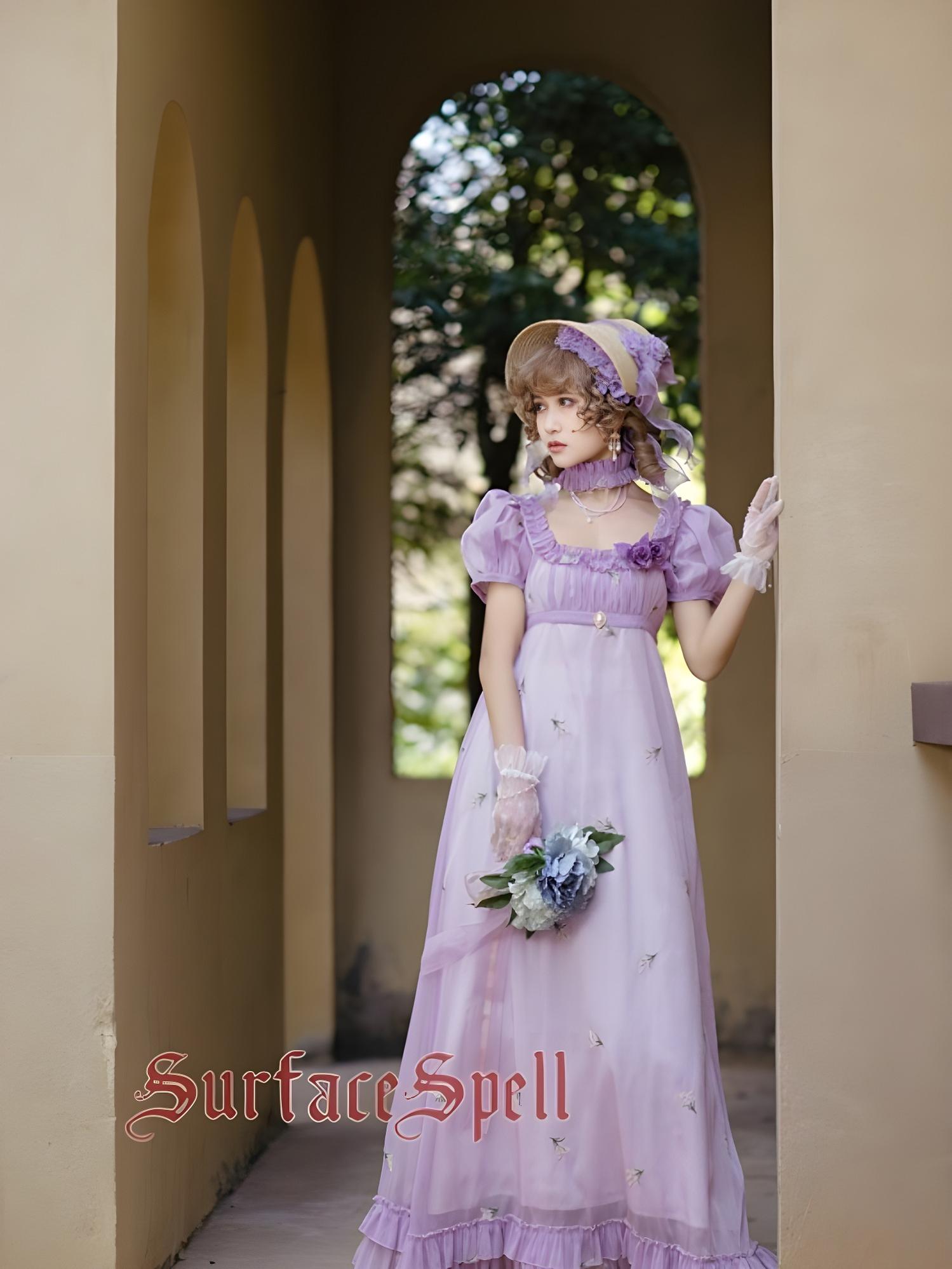 Surface Spell - Spring Rendezvous - Vintage Lolita OP Dress Embroidered Empire Waist Dress S Violet