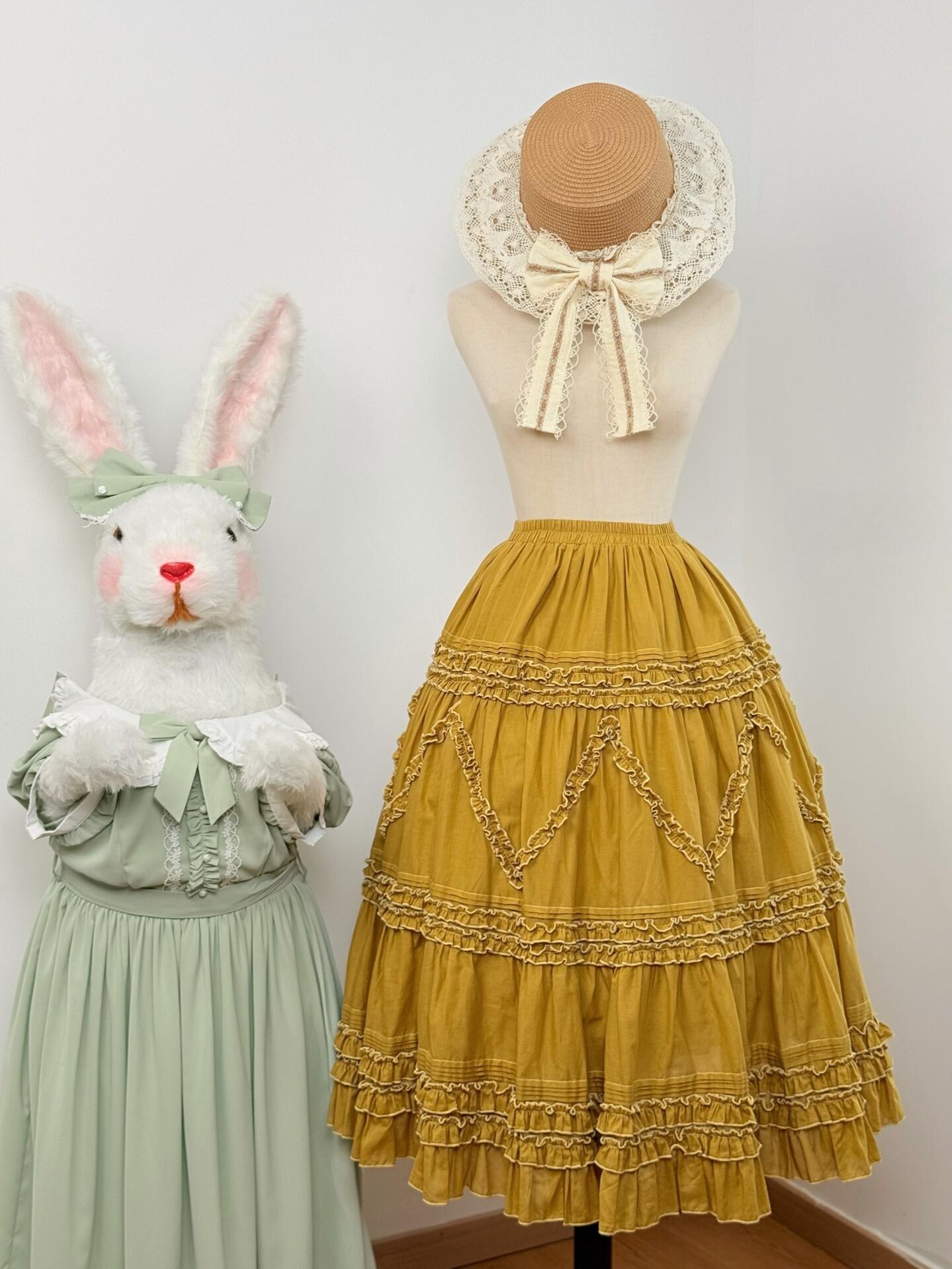 Country Lolita Underskirt, Cotton & Tiered Ruffles Mustard Yellow S