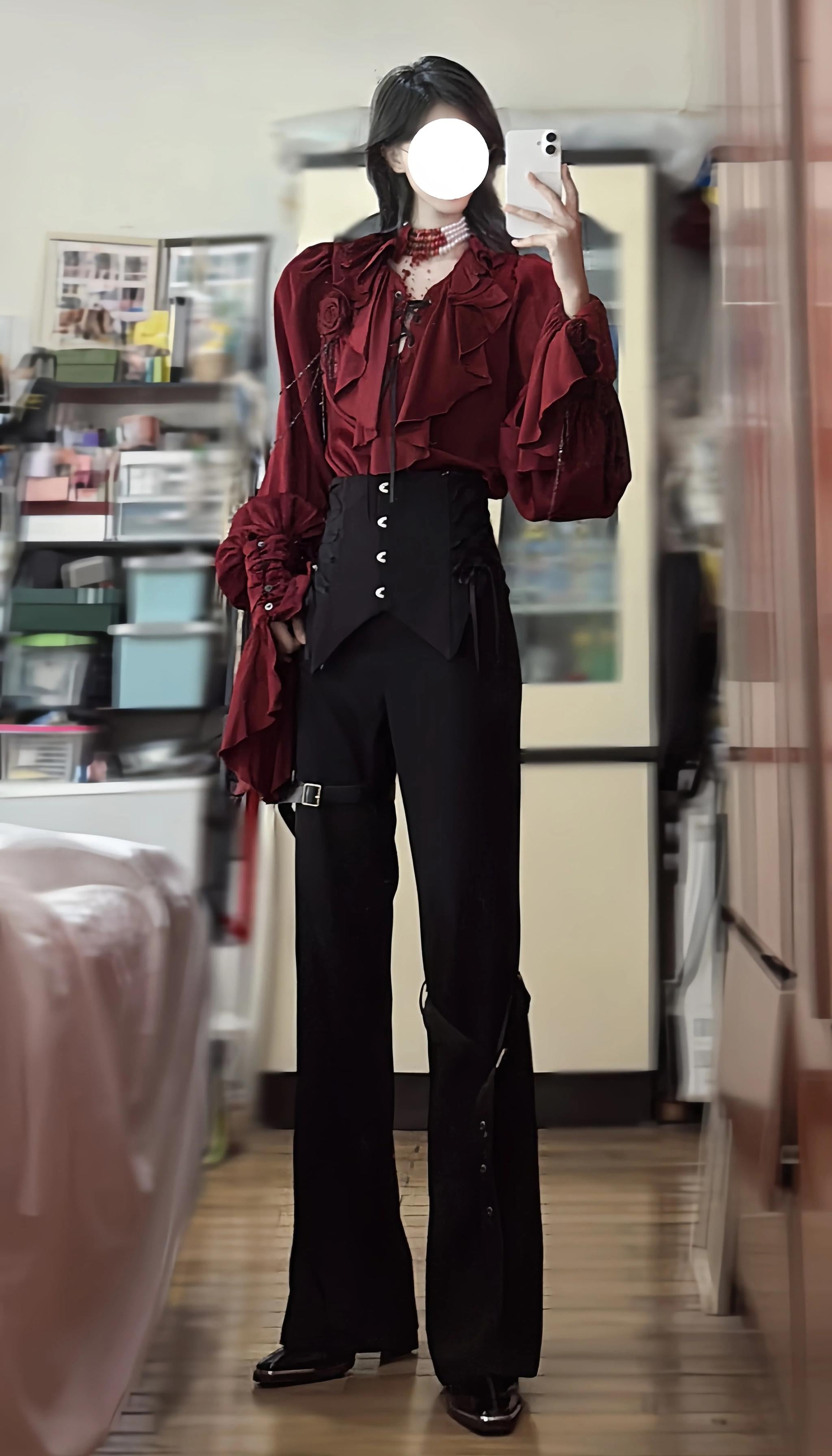Ouji Lolita V-Line Backless Blouse & Slight Flare Pants 45671:858335
