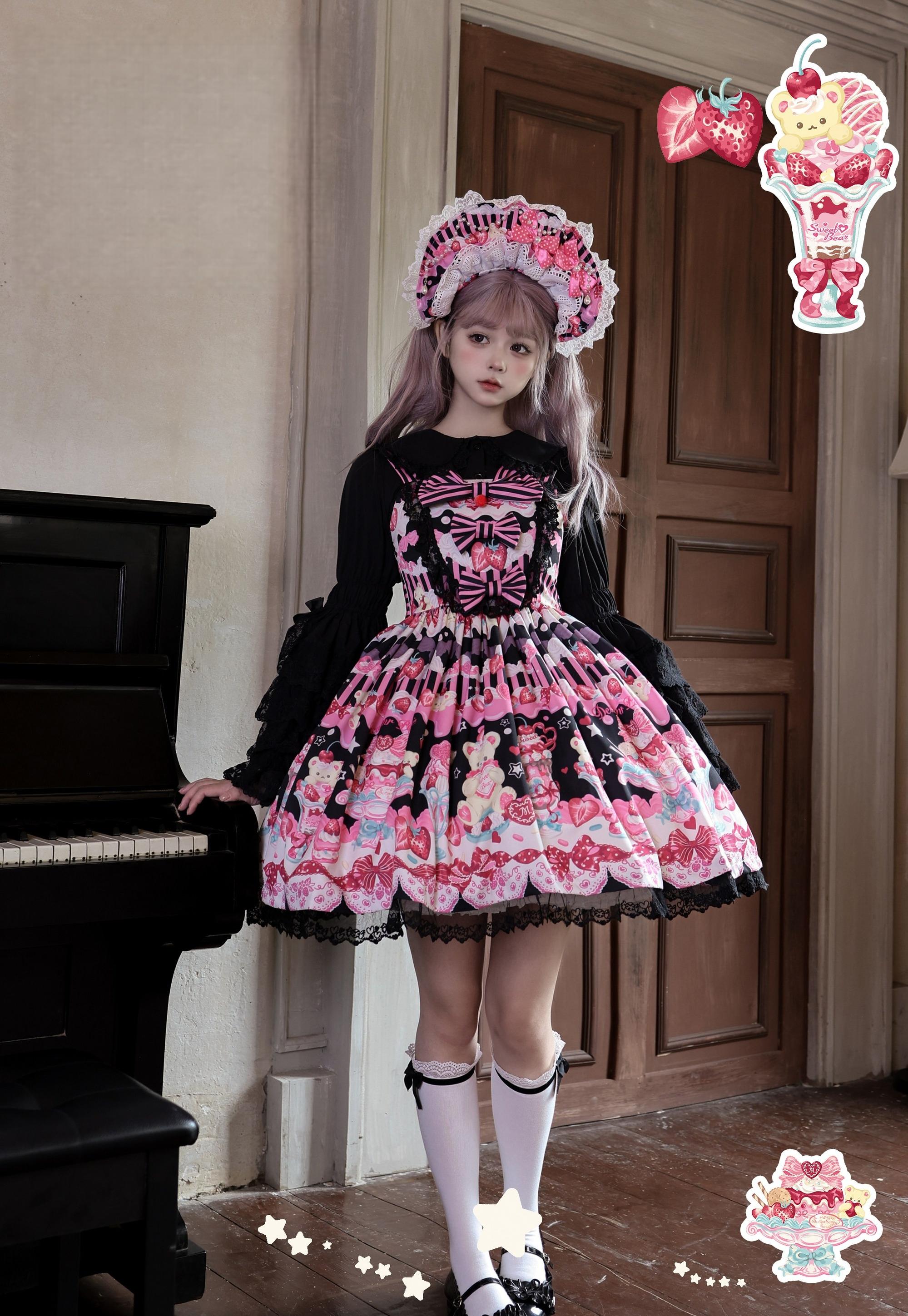 Strawberry Print Sweet Lolita JSK Dress, Side Pocket