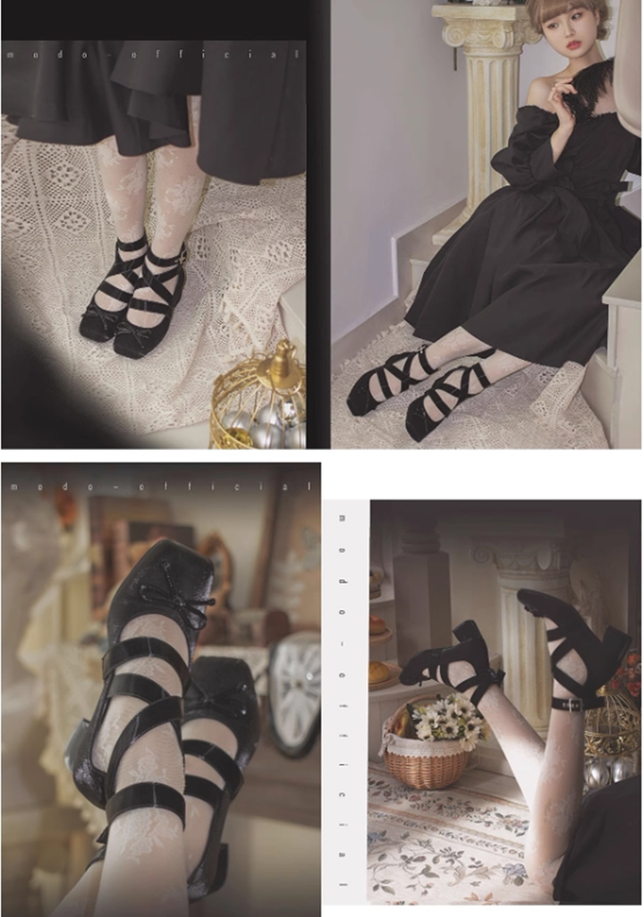 (BFM)MODO~Elegant Lolita Shoes Ballet Round-toe Mid-heel Shoes   