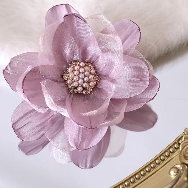 Xiaogui - Elegant Lolita Headdress Organza Flower Hairpin Pink purple stamen diamond