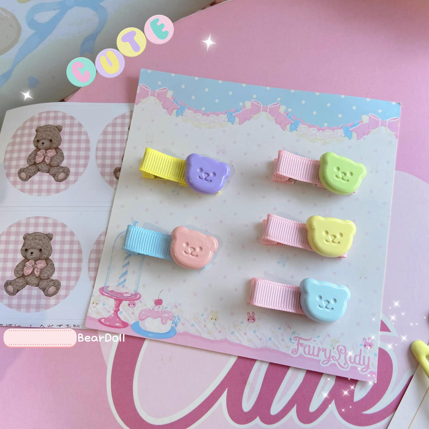 Bear Doll~Kawaii Lolita Hair Pin Adult Children Hello Kitty Hair Clip Purple Little Bear  
