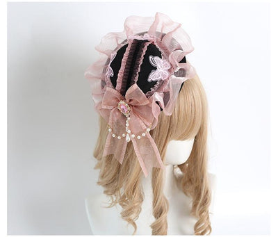 Xiaogui~Sweet Lolita Black and Pink Lace Hair Clips, KC and Small Top Hats   