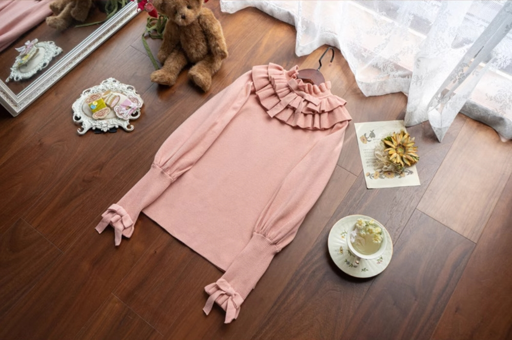 Miaoplus~Sweet Lolita Knit Sweater Long Sleeve Winter Lolita Top 40256:654344