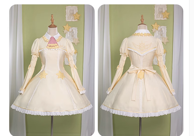 Summer Fairy~Sakura Collab Series~Yellow Lolita OP Dress Star Print   
