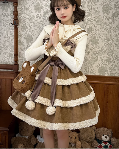Alice Girl~Lolita Gingerbread Bear~Christmas Lolita Dress Red Jumper Dress   
