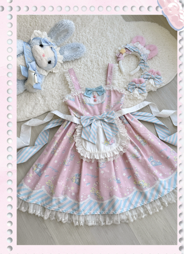 Star Gummies - IP Collaboration Sweet Lolita Dress, Bunny Print & Lace 44608:830572