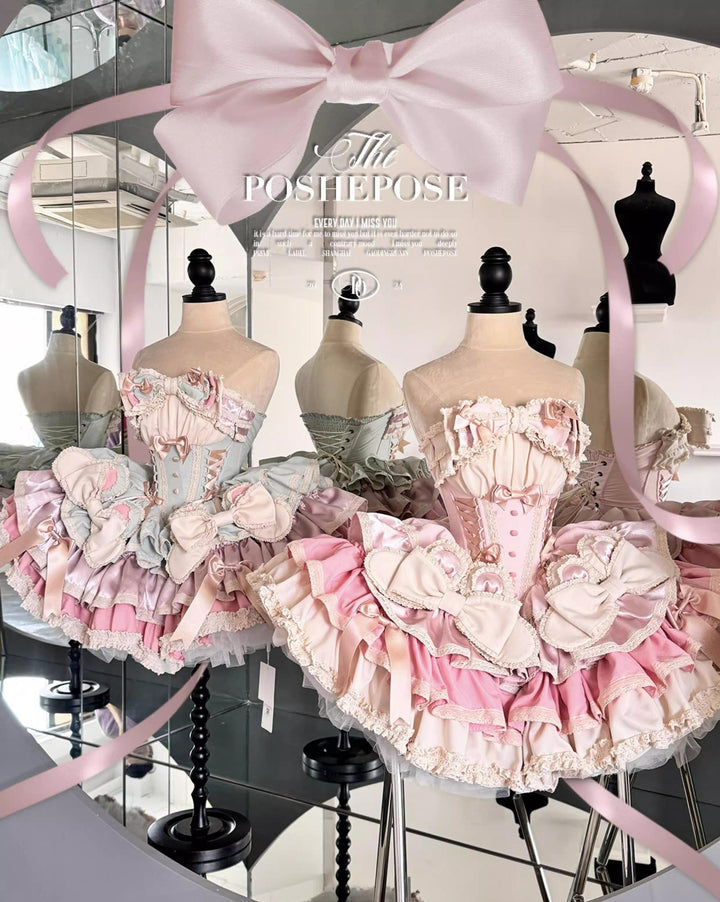 POSHEPOSE~Satin Waltz~Sweet Lolita Dress High-end Tiered Dress 37042:710184