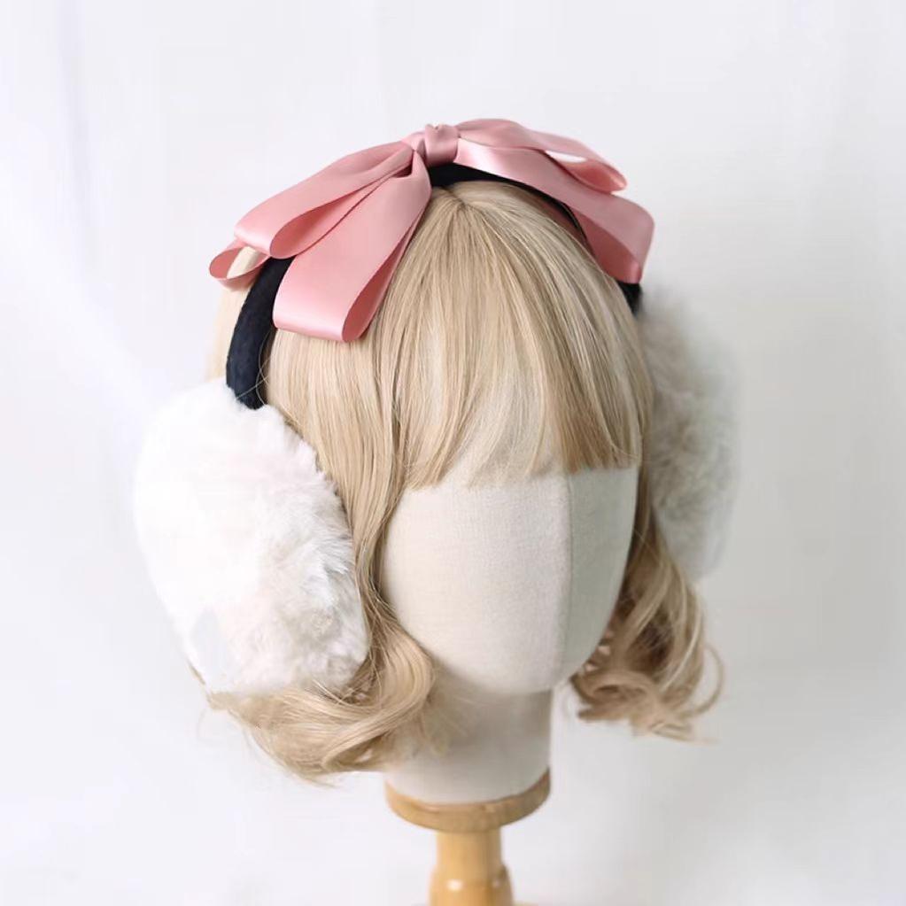 Xiaogui - Winter Lolita Earmuff Bow Plush Earmuff Ear Protector Korean Pink