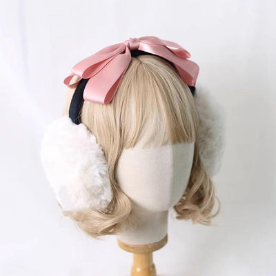 Xiaogui~Winter Lolita Earmuff Bow Plush Earmuff Ear Protector Korean Pink  