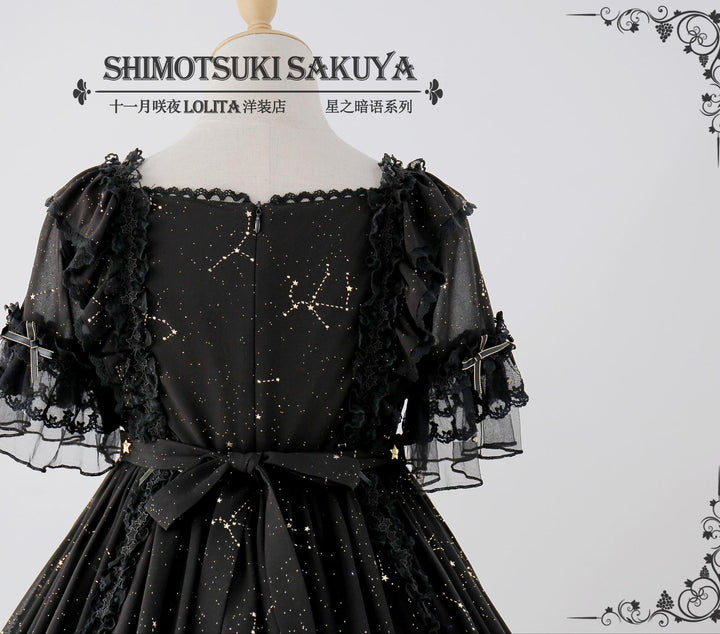 Sakuya Lolita~Whisper of Stars~Vintage Lolita OP Dress Constellation-themed Black Lolita Dress 4556:632536