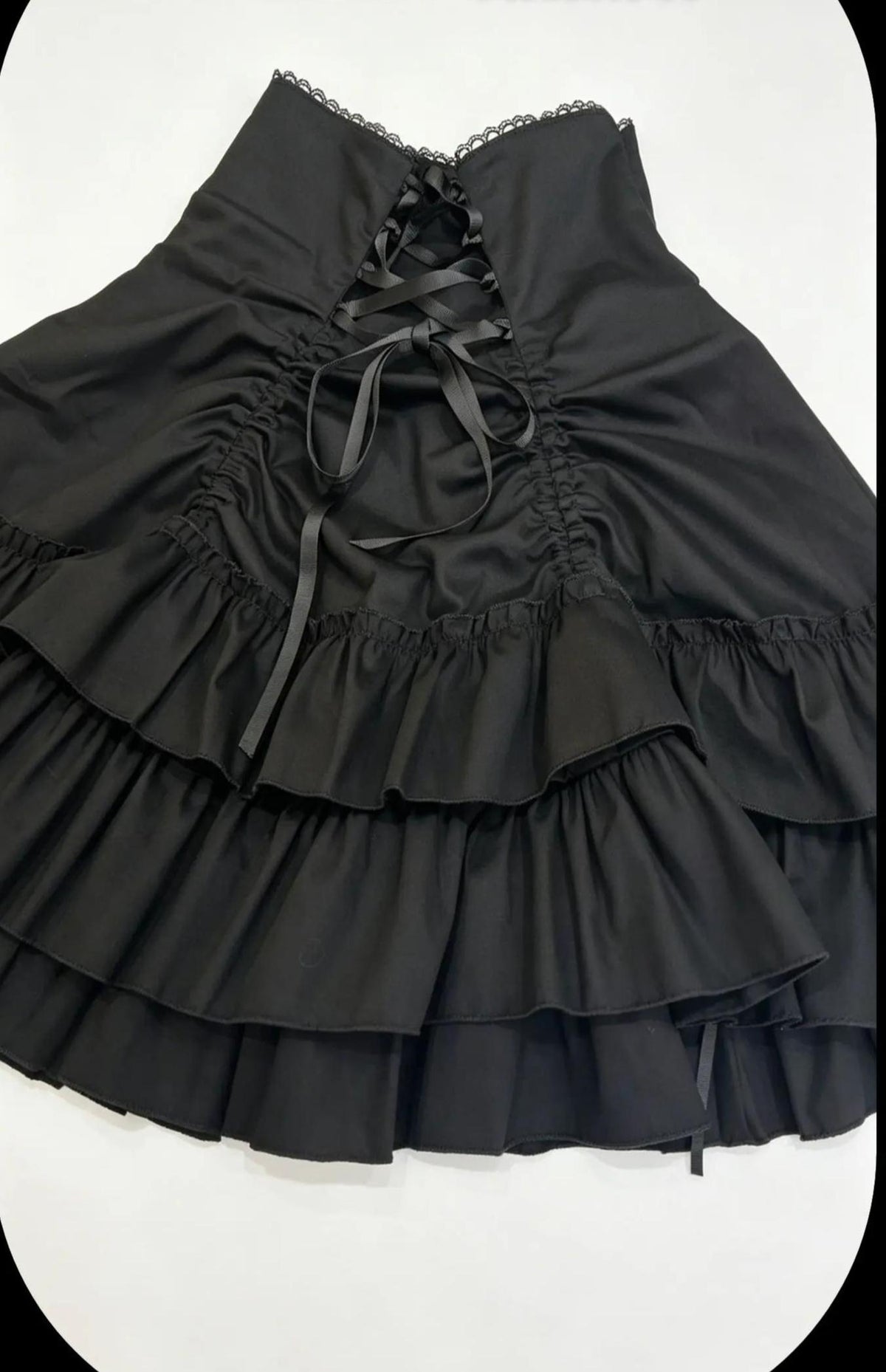 Black Gothic Lolita High Waist Skirt, Drawstring Lift-up Back Hem 46013:872335